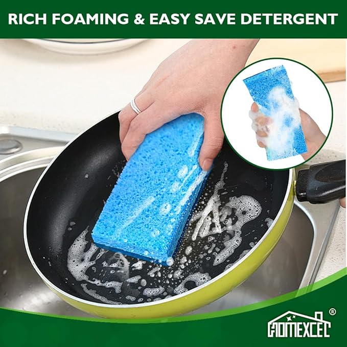 HOMEXCEL Extra Large Dish Sponge for Cleaning, Safe on Non-Stick Cookware, XL Non-Scratch Sponges Kitchen 6 Count, Dual Sided Scrub Sponges for Kitchen, Household, Bathroom and More