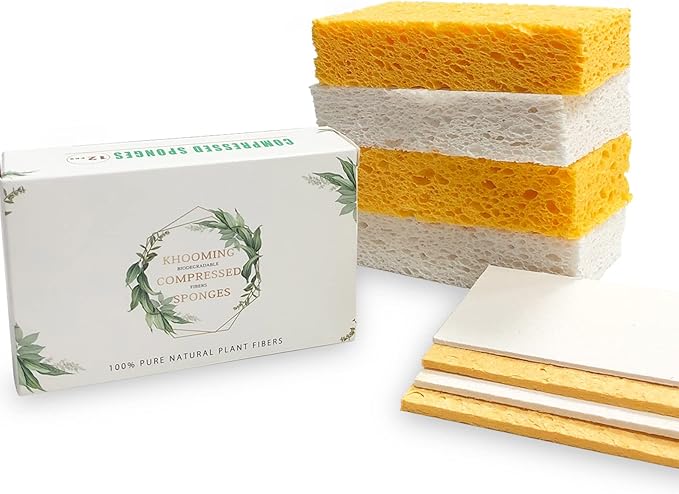 12-Count Extra Large Compressed Sponges for Kitchen, Dishes, Cleaning, Bathroom, Camper, Backpacker - Biodegradable Cellulose