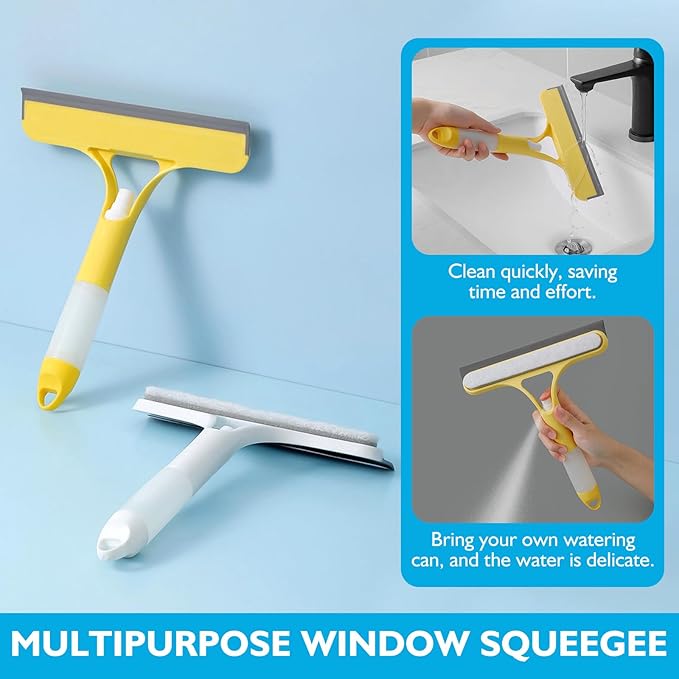 3 in 1 Window Cleaning Scraper, 3 in 1 Spray Squeegee for Window Cleaning, 2025 New with Brush and Built-in Spray Bottleall-Purpose Shower Glass, Mirrors, Car, Home Window Cleaner Tool (A)