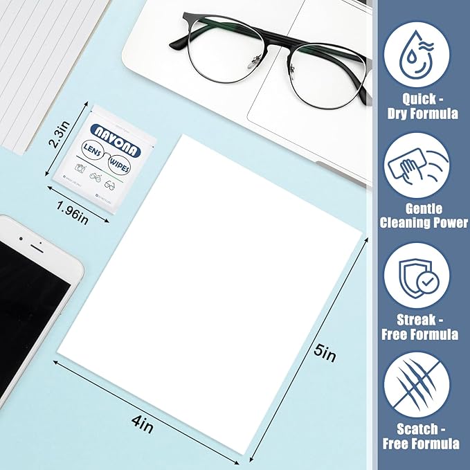 800 Count Lens Wipes for Eyeglasses – Pre-Moistened, Individually Wrapped Eyeglass Cleaning Wipes – Scratch-Free, Streak-Free Glasses Cleaner Wipes for Sunglasses & Camera Lens – Bulk Pack