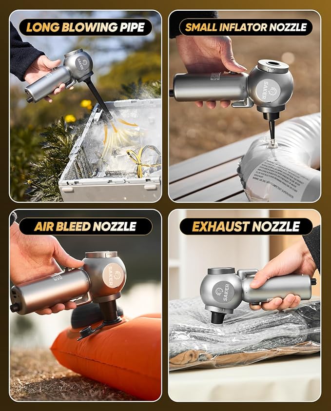 Saker Car Vacuum Portable 6-in-1 Handheld Cordless Vacuums, 20000PA Suction, 7800mAh Blower, Window Breaker, Seatbelt Cutter for Car, Home & Office Cleaning SW102 Silver