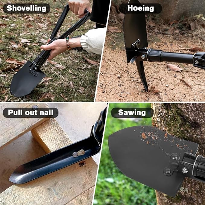 Digging Shovel - 24'' Lightweight Folding Shovel High Carbon Steel Portable Digging Trowels for Outdoor Camping Backpacking Hiking Car EmergencHome Garden (Black