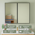 Buruis 36" x 30" Framed Medicine Cabinet with Mirror, Recessed or Wall Mounted Bathroom Cabinet, Adjustable Tempered Glass Shelves, Left/Right Open Reversible, No Assembly Required, Black