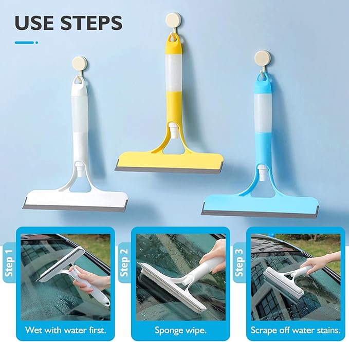 3 in 1 Window Cleaning Scraper, 3 in 1 Spray Squeegee for Window Cleaning, 2025 New with Brush and Built-in Spray Bottleall-Purpose Shower Glass, Mirrors, Car, Home Window Cleaner Tool (B)