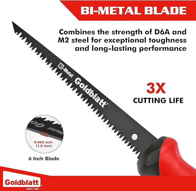 Goldblatt Drywall Saw – 6-Inch Jab Saws, Keyhole Saws with Soft Grip Handle, Hand Saw, Sheetrock Cutter, Wallboard Cutter with 8 TPI Bi-Metal Blade