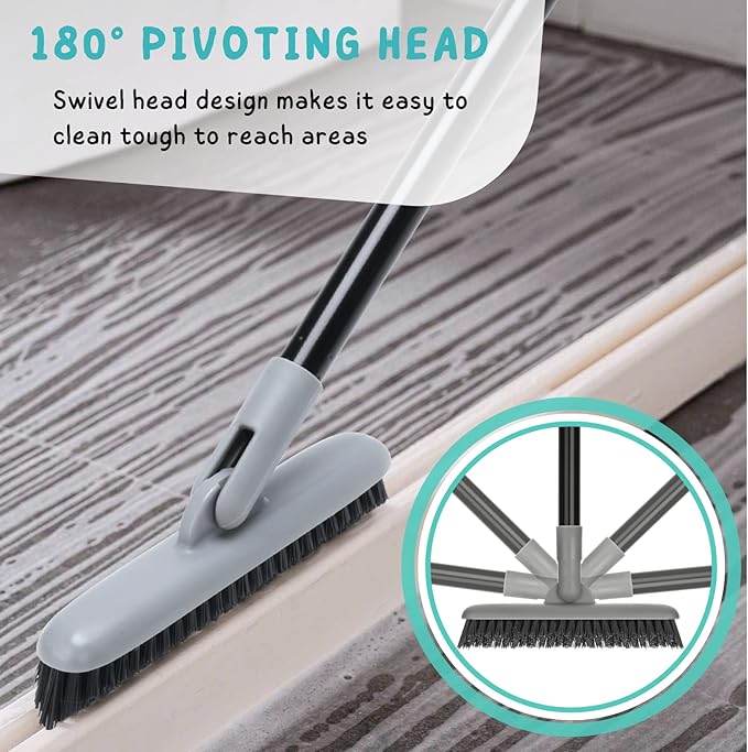 Grout Brush with Long Handle, 49'' Tile Cleaner Tool for Shower, Floors Scrubber for Bathroom Cleaning