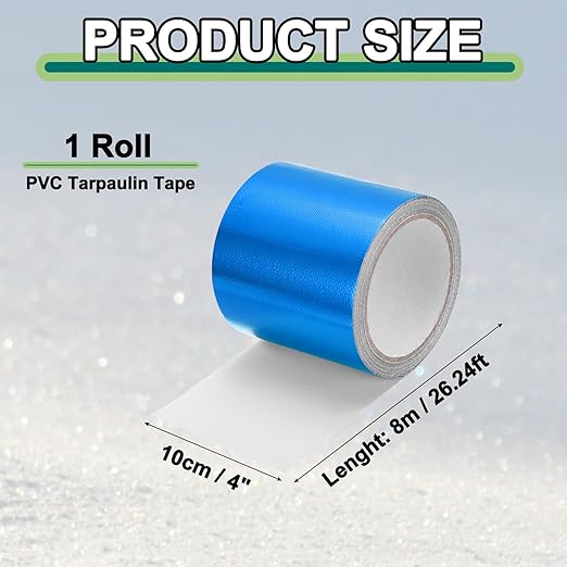 PATIKIL Awning Repair Tape 8m x 10cm Waterproof Canvas Tape High Adhesive Tear Repair Patch Kit for PVC Tarpaulin Tent Awning Fabric RV Sail Boat Cover, Blue (4" x26.24ft)