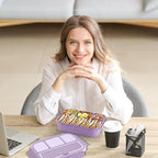 Bento Box Adult Lunch Box, Lunch Containers for Kids Girls Boys with 4 Compartments, Lunchable Food Container with Utensils, Sauce Jar, Muffin Liners, 40 Oz/5 Cup, Microwave Safe, Lavender