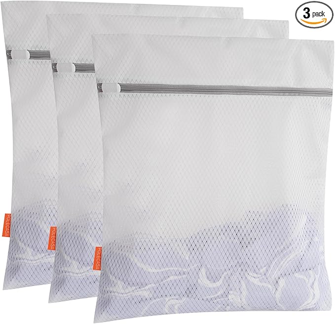Polecasa 3Pcs Premium 125g Diamond Mesh Laundry Bags, 3 Large 16 x 20 Inches Durable Laundry Wash Bags with Sturdy Zipper for Delicates