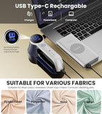 Rechargeable Fabric Shaver | 3-Speed Electric Lint Remover | 6 Blades High Eliminates Fuzz & Pilling | with LED Display & Type-C Fast Charging Port | Lint Shaver for Clothes & Furniture - Navy Blue