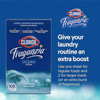 Clorox Fraganzia Fabric Softener Dryer Sheets, Wrinkle Reducing and Anti Static Laundry Dryer Sheets for Great Smelling Clothes, Softens Fabrics, Fresh Ocean Scent, 105 Count - 6 Pack