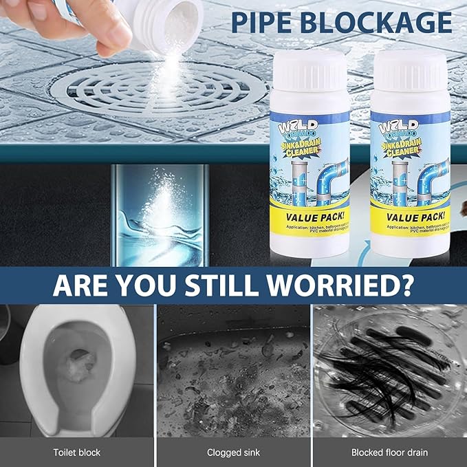 Wild Tornado Powerful Pipe Dredging Agent, Wild Tornado Sink & Drain Cleaner Powder, Pipeline Dredging Agent for Kitchen & Bathroom Portable Powder Cleaning Tool (2PCS)