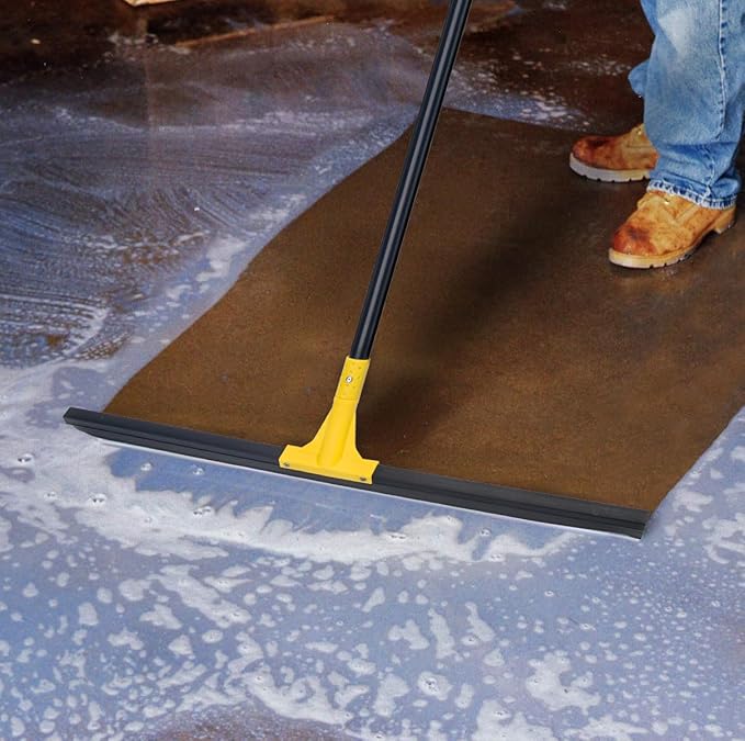 Floor Squeegee for Concrete, 30'' Large Rubber Broom for Tile, 59'' Long Handle Heavy Duty Water Wiper for Garage, Deck