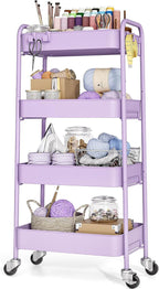 TOOLF 4-Tier Metal Rolling Cart with Wheels, Storage Utility Organizer Cart for Kitchen, Bathroom, Office, Baby Essentials & Makeup - Lockable Casters, Easy Assembly, Large Capacity, Purple