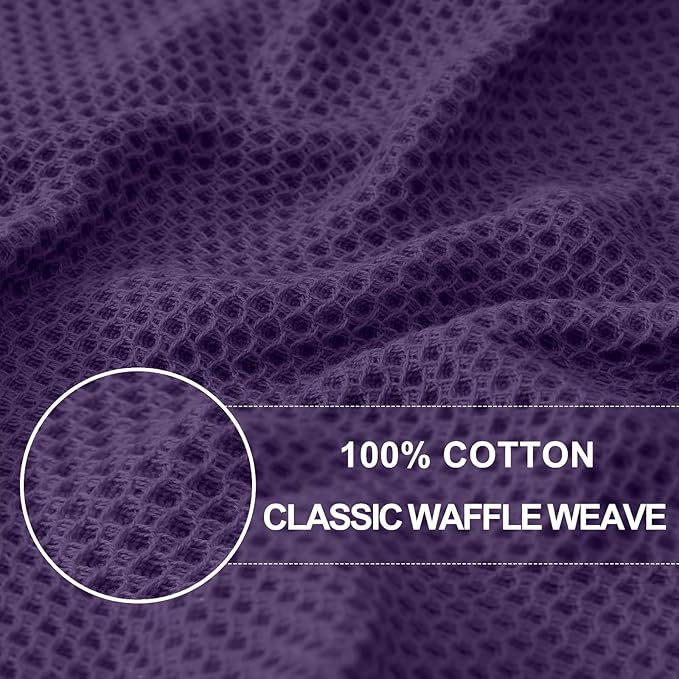 Homaxy 100% Cotton Waffle Weave Kitchen Dish Cloths, Ultra Soft Absorbent Quick Drying Dish Towels, 12 x 12 Inches, 12-Pack, Eggplant
