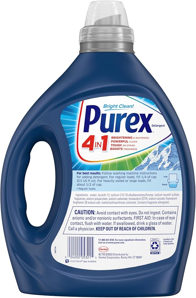 Purex 4-in-1 Laundry Detergent Liquid, Mountain Breeze, 82.5 oz, 165 Loads, Ultra Concentrated Laundry Detergent, Brightens & Whitens