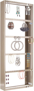 Angelynn's Wall Mounted Big Earring Holder Organizer Display Women Long Post Stud Large Dangle Hoop Pierced Earrings, Hanging Closet Jewelry Storage Rack, Jennifer Satin Nickel Silver 9"x23"