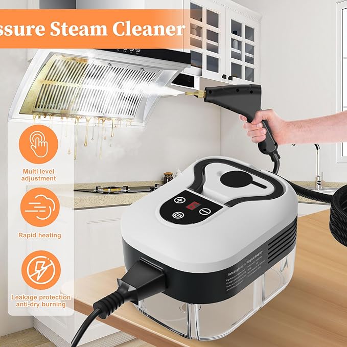Steam Cleaner, Handheld Steam Cleaner for Home Car Furniture Bathroom, 2500W High Pressure Steam Cleaner, 1.2L Water Capacity, 6 Adjustable Speeds, 4 Brush Heads, Steamer for Cleaning (White)