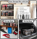 ClearSpace Heavy Duty Moving Bags or Storage Bags – Clear Storage Bins with Lids, Large Moving Boxes with Backpack Straps & Zippers – Packing Bags & Moving Supplies for College Dorm- 8 Pack