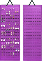 Lolalet Hanging Earring Holder Organizer with 20 Hooks for Women, Earring Organizer Wall Earrings Hanger Pierced Earring Storage, Felt Stud Earring Display, 608 Holes for Earrings - Purple, 1 Pack