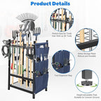 3-Tier Garden Tool Organizer Rack, Heavy Duty Metal Yard Tool Stand for Garage, Shed, Outdoor, Holds Up to 50 Long-Handled Tools, Rakes, Brooms, Shovels