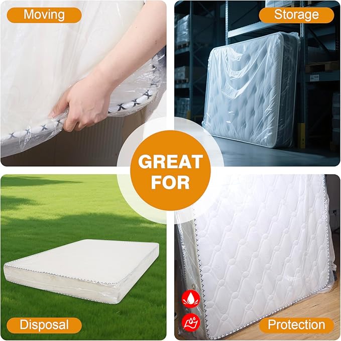 2 PK 4Mil Queen Mattress Bags for Moving – Heavy Duty Plastic Cover for Storage & Disposal, Waterproof & Tear-Resistant Moving Supplies