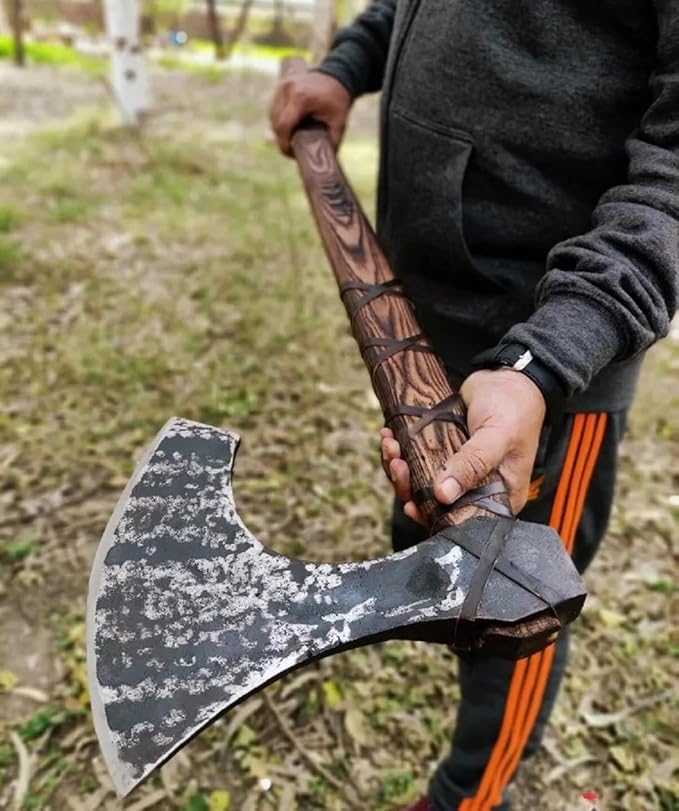 40”Two Handed Large Berserker Axe - Large Norse Axe - Scandinavian Style Viking Axe - Functional Viking Axe with Protective Sheath