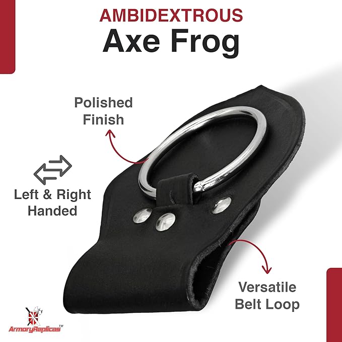 Armory Replicas - Genuine Rawhide Leather Universal Axe Frog - Medieval Hand Crafted O-Ring Funcitonal Outdoor Costume LARP Weapon Holder