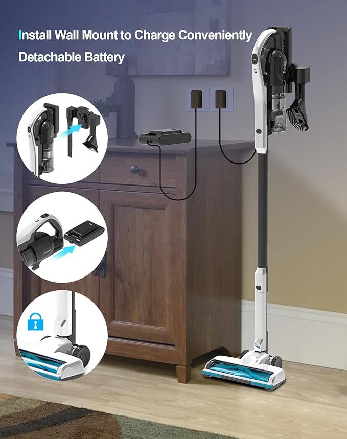Privacs Cordless Vacuum Cleaner, 25Kpa Powerful Suction Ultra-Lightweight Stick Vacuum, Self-Standing, Anti-Tangle, Fast Charging Vacuum Cleaner for Home Hard Floors, Carpets, Pet Hair