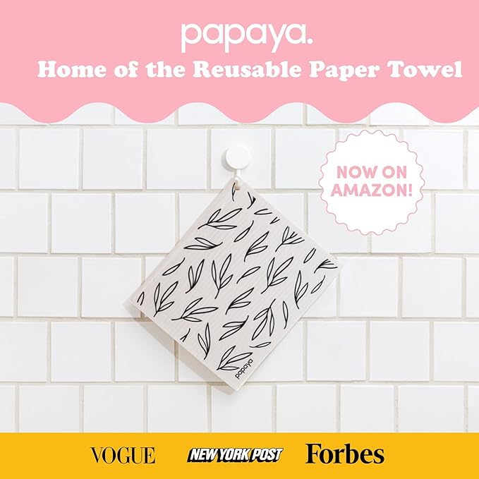 Papaya Reusable Paper Towels 2-Pack - 2 Sheets + 1 Hooks, Quick Drying, No Odor, 1 Sheet Replaces 17 Rolls, Washable Kitchen Cloth, Sustainable Dish Sponge, Eco Friendly Gift