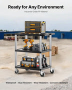 VEVOR Utility Cart, 300 lbs Load Capacity, 27.6 x 18.1-inch Service Cart, Three-Shelf Heavy Duty Plastic Utility Cart with 360° Swivel Wheels (2 with Brakes), Suitable for Warehouse, Garage, Cleaning