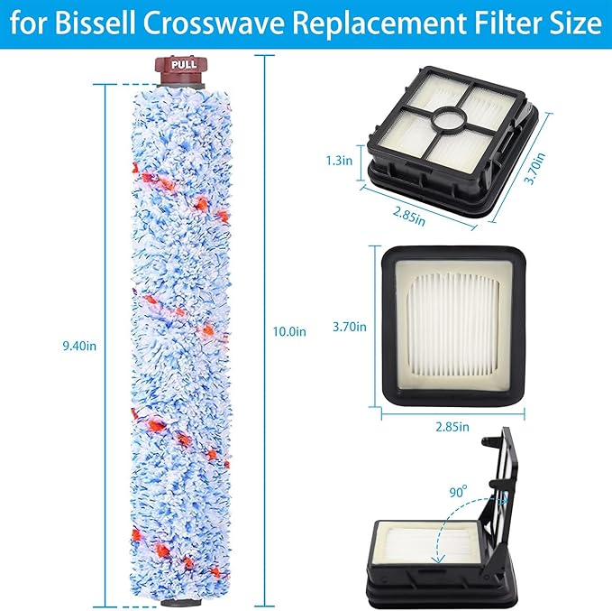 for Bissell CrossWave Pet Pro 2306A CrossWave 1785 Series Replacement Part 1 Pack 2460+1 Pack 1868 Multi-Surface Pet Pro Cleaner Brush Rolls Tangle-Free+4 Pack 1866 Vacuum Filter Part 1613568