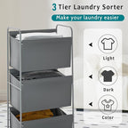125L Vertical Laundry Hamper with Wheels, 3 Section Large Rolling Laundry Sorter with Detachable Inners, Metal Clothes Hamper Laundry Baskets Organizer for Bathroom, Bedroom, Dorm (Gray)