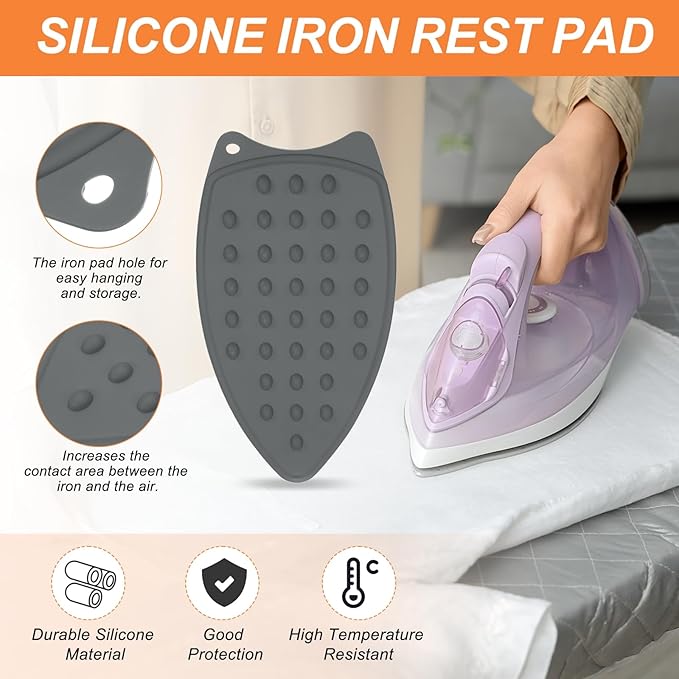 PATIKIL Silicone Iron Rest Pad, Multipurpose Hot Heat Resistant Iron Rest Plate Protective Pad for Ironing Board Hot Resistant Steamer Steam Compact Mat, Gray