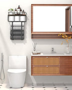 Rustic Brown Wood Vertical Towel Rack - Bath Wall Holder Set Above Toilet Storage, Rolled Towel Shelf Organizer for Small Bathrooms