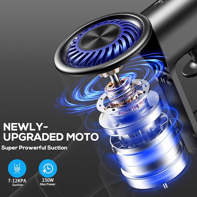 Cordless Vacuum Cleaner, Vacuum Cleaner for Home with 80000 RPM High-Speed Brushless Motor, Up to 40 Mins Runtime, 2 Adjustable Suction, Anti-Tangle, Lightweight Stick Vacuum for Hard Floor