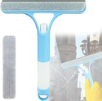 3 in 1 Window Cleaning Scraper,All-Purpose Spray Window Squeegee Cleaner Tool,for Glass Doors for Windows Glass, Mirrors Scraper, Brush (Blue)