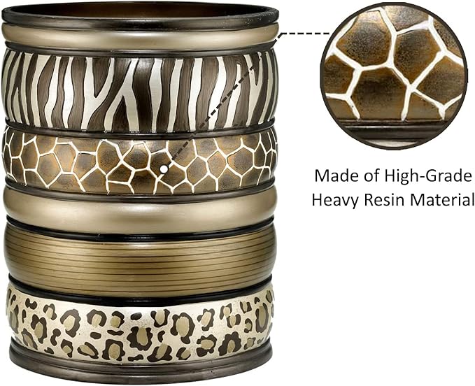 Zahari Home 2pc Safari Stripes Modern Bath Accessories Set Waste Basket & Tissue Box Modern Classic Contemporary Decorative Beautiful Designs Bathroom Decor Set for Home Luxury Bathroom Sets