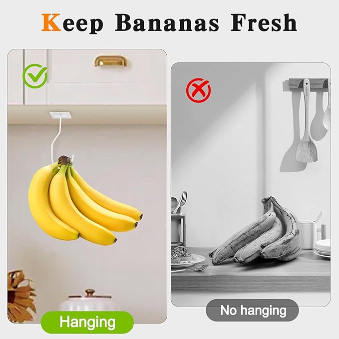 Self-Adhesive Banana Hooks, Foldable Magnetic Hanger Under Cabinet, Sturdy Metal Banana Holder for Kitchen, Space-Saving Design to Keep Bananas Fresh 3 Pieces White