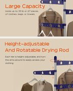 Clothes Drying Rack Foldable, 70.9 inch Tripod Drying Rack for 35 Pieces of Clothes, with Height-Adjustable Rotatable Clothes Rails, Space Saving, Stainless Steel, Blue and Silver CDR005Q01