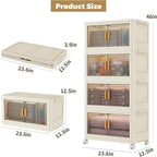 4 Tier Stackable Plastic Storage Bins with Lids 58QT, Collapsible Closet Organizers and Storage with Wheels for Living Room,Office,Dorm