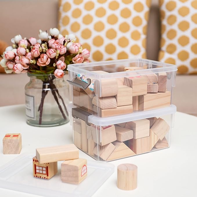 Citylife 1.3 QT 8 Packs Small Storage Bins Plastic Storage Container Stackable Box with Lids for Organizing, Clear White