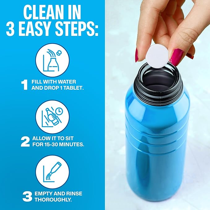 Sudstainables Water Bottle Cleaning Tablets – 36-Pack, Chlorine-Free and Odorless Cleaner for Hydration Bladders, Stainless Steel, Tumblers, and Glass Bottles - Removes Stubborn Stains and Odors