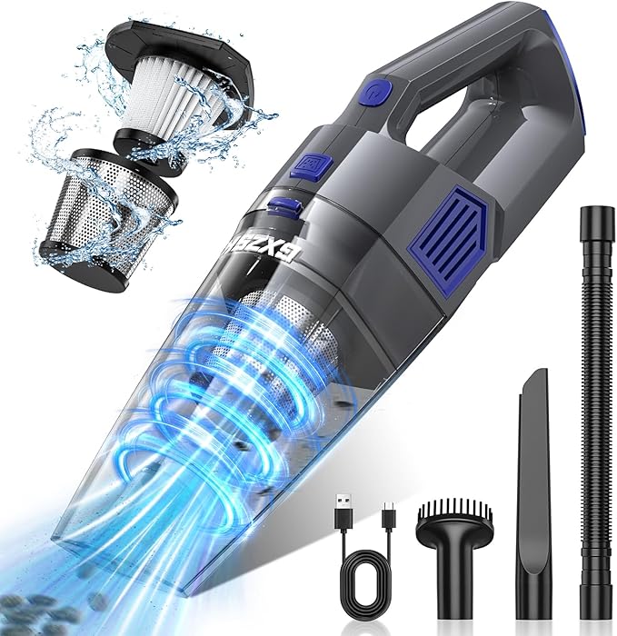 Handheld Vacuum Cordless, 15000PA Strong Suction Hand Held Car Vacuum Cleaner Rechargeable, Portable Hand Vacuum with Multi-Nozzles & Washable Filter for Home Office, Car, Pets