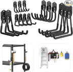 TORACK 15PCS Garage Storage System Hooks, Shelving Hooks for Keyhole Shelving Units Wall Mount Utility Hooks for Tools, Ladders, Cords, Folding Chairs, Shovels and Rakes(Black)