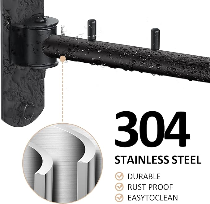 Swing Clothes Hanger Rack,2-Pack Garment Racks Wall Mounted Clothes Bar-Hanger Holder Hooks Heavy Duty Folding Drying Rack Space Saving Clothing Hanging System Closet Storage Organizer,Black