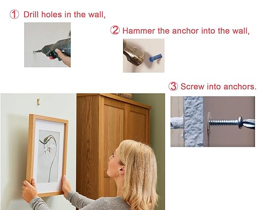 cSeao 60pcs #8 x 1-1/4'' Drywall Anchors, Wall Anchors and Screws for Drywall, 75LB Hanging and Mounting, 30pcs Threaded Plastic Sheetrock Anchors and #8 Screws