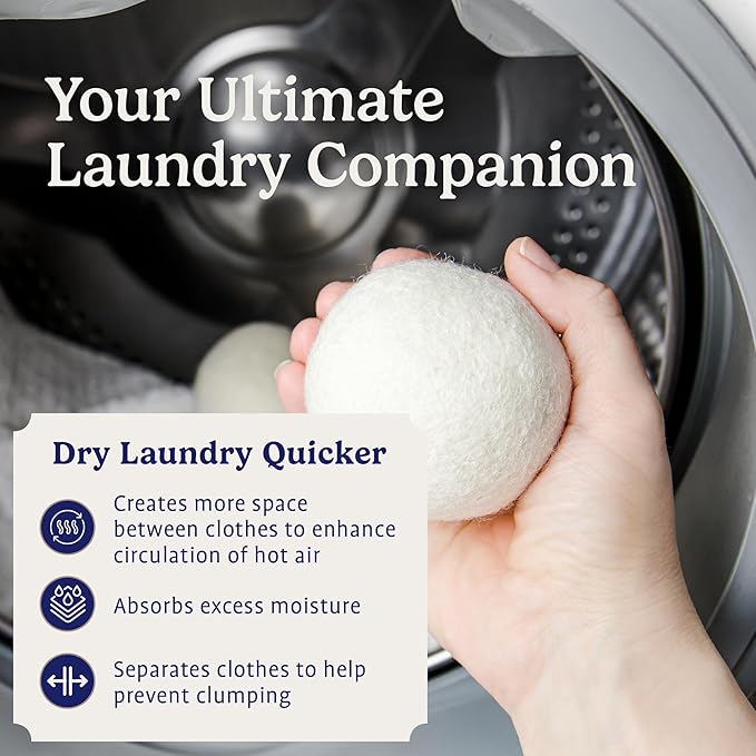 Handy Laundry Wool Dryer Balls - Natural Fabric Softener, Reusable, Reduces Clothing Wrinkles and Saves Drying Time, Better Alternative to Plastic Balls and Liquid Softener (Pack of 4)