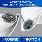 Toilet Brush and Holder Set, Silicone Toilet Bowl Brush, Bathroom Accessories, Durable Toilet Scrubber Bristles, Compact Size for RV, Wall Mountable, Drip-Proof, Deep Cleaning. (White)