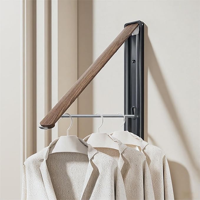Retractable Wall Mounted Drying Rack - Foldable Clothes Hanger in Walnut or Oak Color for Laundry Room, Closet & Balcony (Walnut, 1 Rack)